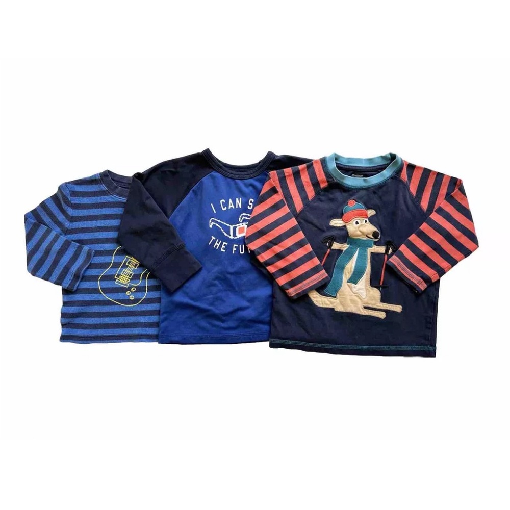 18-24M Long Sleeve Shirt Mixed Bundle of 3 Crew Neck Stripes Blue Vintage Active